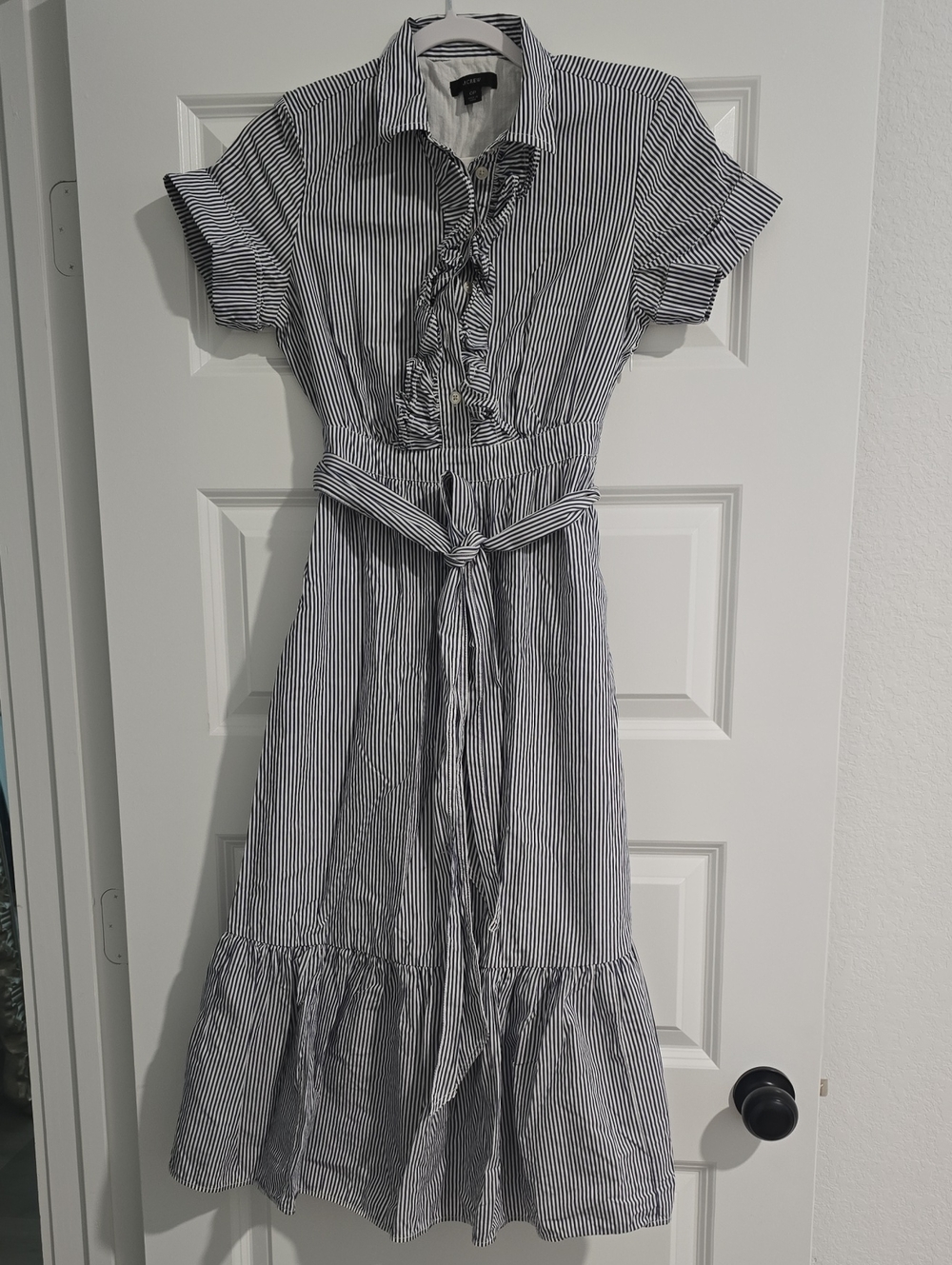 J. Crew Blue and White Striped Maxi Shirt Dress